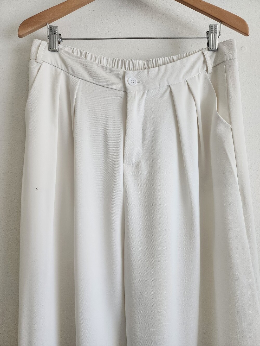 White Wide-Leg High-Waist Trousers Pleated Relaxed Fit Size 14 Womens Palazzo - Picture 3 of 13